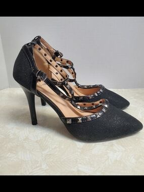 Rue21 Black Studded Strappy Pointed-Toe Heels